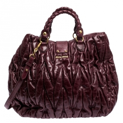 Pre Owned Miu Miu Burgandy Matelasse Leather Large Tote