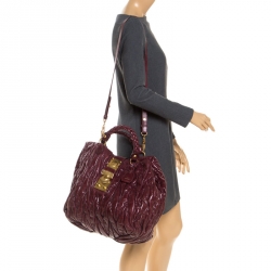 Pre Owned Miu Miu Burgandy Matelasse Leather Large Tote