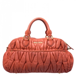 Pre Owned حقيبة يد علوية ميو ميو كوفر جلد مبطن برتقالي