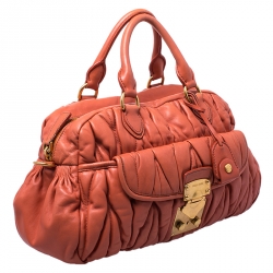 Pre Owned حقيبة يد علوية ميو ميو كوفر جلد مبطن برتقالي