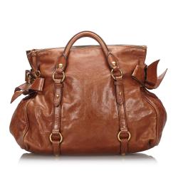 Pre Owned Miu Miu Brown Vitello Lux Leather Bow Bag
