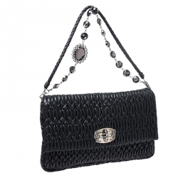 Pre Owned حقيبة كتف ميو ميو كريستال جلد نابا مبطنة سوداء