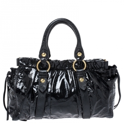 Miu Miu Black Matelasse Patent Leather Tote