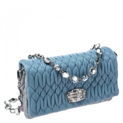 Pre Owned Miu Miu Blue Two Tone Leather Flap Crystal Shoulder Bag