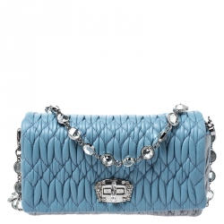 Pre Owned Miu Miu Blue Two Tone Leather Flap Crystal Shoulder Bag
