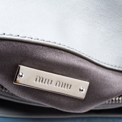 Pre Owned Miu Miu Blue Two Tone Leather Flap Crystal Shoulder Bag