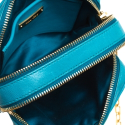 Pre Owned Miu Miu Turquoise Matelasse Leather Double Zip Camera Crossbody Bag