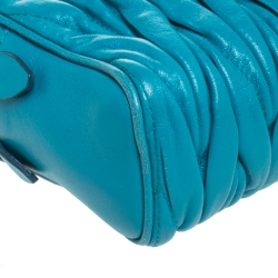 Pre Owned Miu Miu Turquoise Matelasse Leather Double Zip Camera Crossbody Bag