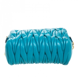 Pre Owned Miu Miu Turquoise Matelasse Leather Double Zip Camera Crossbody Bag