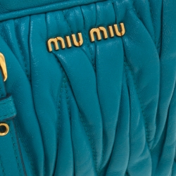Pre Owned Miu Miu Turquoise Matelasse Leather Double Zip Camera Crossbody Bag