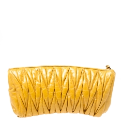 Miu Miu Mustard Matelasse Leather Zip Clutch