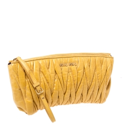 Miu Miu Mustard Matelasse Leather Zip Clutch