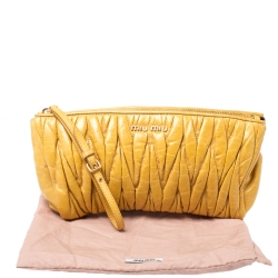 Miu Miu Mustard Matelasse Leather Zip Clutch