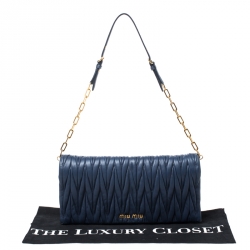 Miu Miu Blue Matelasse Leather Flap Shoulder Bag