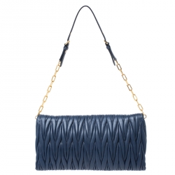 Miu Miu Blue Matelasse Leather Flap Shoulder Bag