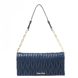 Miu Miu Blue Matelasse Leather Flap Shoulder Bag