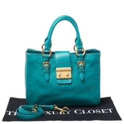Pre Owned Miu Miu Blue Leather Medium Madras Tote
