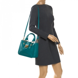 Pre Owned Miu Miu Blue Leather Medium Madras Tote