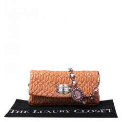 Pre Owned Miu Miu Orange Metallase Patent Leather Crystal Flap Shoulder Bag