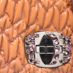 Pre Owned Miu Miu Orange Metallase Patent Leather Crystal Flap Shoulder Bag