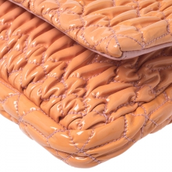 Pre Owned Miu Miu Orange Metallase Patent Leather Crystal Flap Shoulder Bag