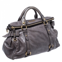 Pre Owned Miu Miu Dark Grey Vitello Lux Leather Bow Satchel