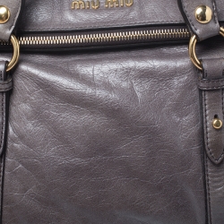 Pre Owned Miu Miu Dark Grey Vitello Lux Leather Bow Satchel