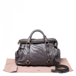 Pre Owned Miu Miu Dark Grey Vitello Lux Leather Bow Satchel