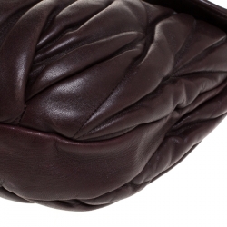Pre Owned Miu Miu Dark Burgundy Matelasse Leather Coffer Hobo