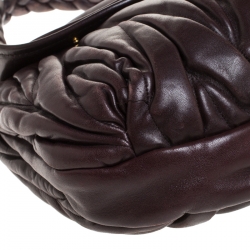 Pre Owned Miu Miu Dark Burgundy Matelasse Leather Coffer Hobo
