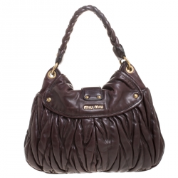 Pre Owned Miu Miu Dark Burgundy Matelasse Leather Coffer Hobo