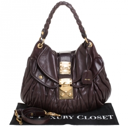 Pre Owned Miu Miu Dark Burgundy Matelasse Leather Coffer Hobo