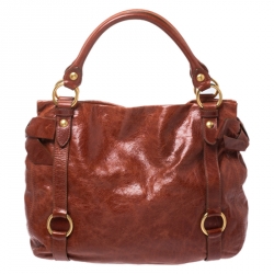 Pre Owned Miu Miu Copper Vitello Lux Leather Hobo