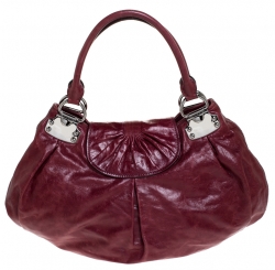 Miu Miu Maroon Crinkled Leather Pleated Tote