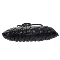 Pre Owned Miu Miu Black Matelasse Leather Crossbody Bag