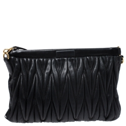 Pre Owned Miu Miu Black Matelasse Leather Crossbody Bag