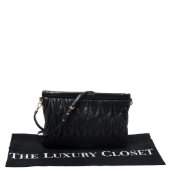 Pre Owned Miu Miu Black Matelasse Leather Crossbody Bag