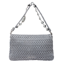Miu Miu Grey Matelasse Nappa Leather Crystal Shoulder Bag
