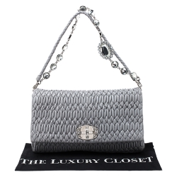 Miu Miu Grey Matelasse Nappa Leather Crystal Shoulder Bag