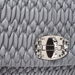 Miu Miu Grey Matelasse Nappa Leather Crystal Shoulder Bag