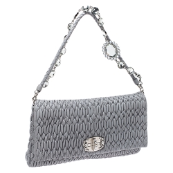 Miu Miu Grey Matelasse Nappa Leather Crystal Shoulder Bag