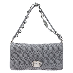 Miu Miu Grey Matelasse Nappa Leather Crystal Shoulder Bag