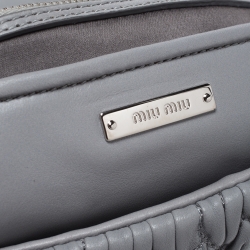 Miu Miu Grey Matelasse Nappa Leather Crystal Shoulder Bag