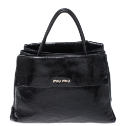 Miu Miu Black Glossy Leather Top Handle Bag