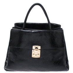 Miu Miu Black Glossy Leather Top Handle Bag