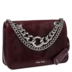 Pre Owned Miu Miu Burgundy Cracked Leather Medium Club Shoulder Bag