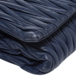 Pre Owned Miu Miu Blue Matelasse Leather Flap Shoulder Bag