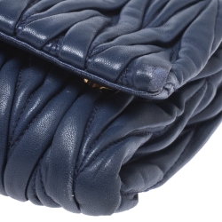 Pre Owned Miu Miu Blue Matelasse Leather Flap Shoulder Bag