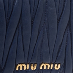 Pre Owned Miu Miu Blue Matelasse Leather Flap Shoulder Bag