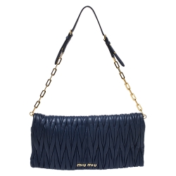 Pre Owned Miu Miu Blue Matelasse Leather Flap Shoulder Bag